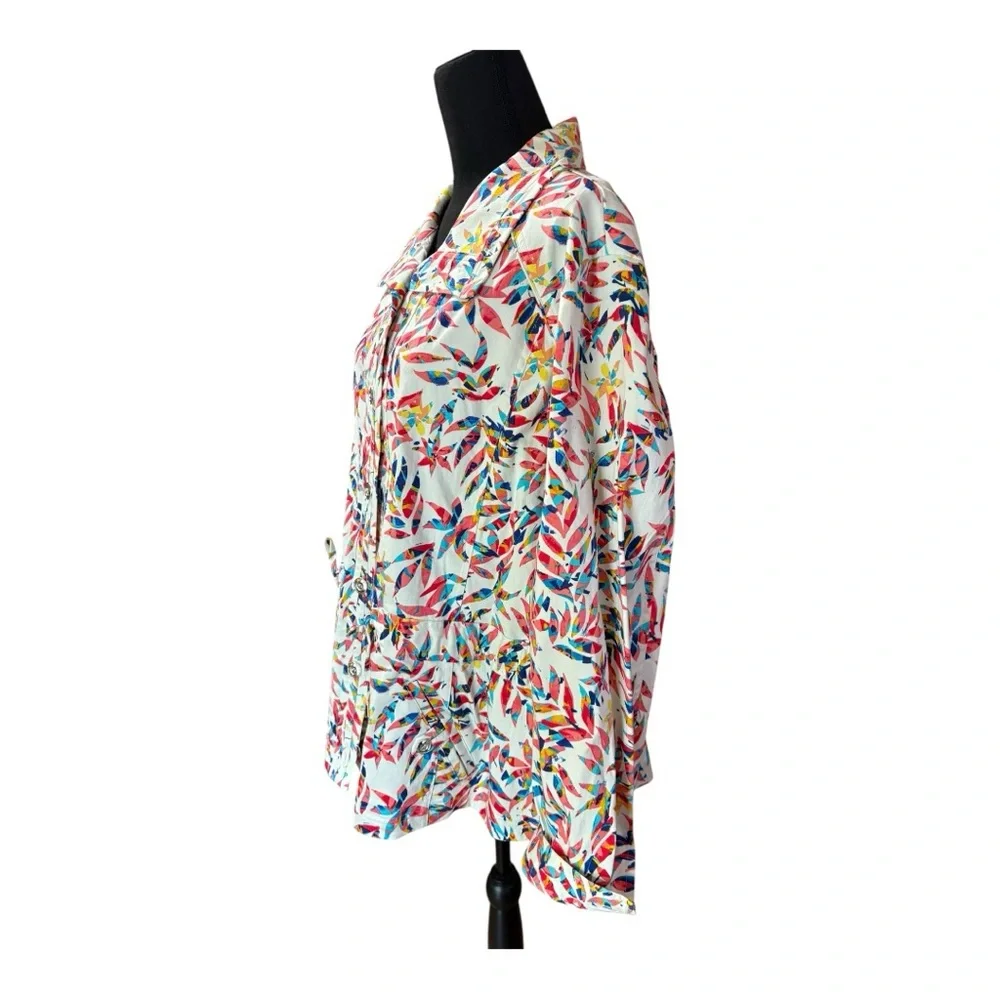 Drapers & Damon’s Vibrant Multicolor Leaf Print Women's Button Down Shirt - Picture 4 of 6
